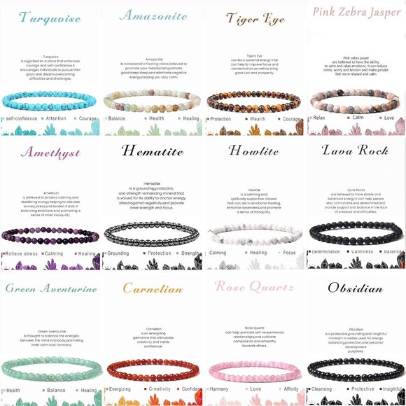 12 Pcs Crystal Beaded Bracelets Unisex Natural Stone Elastic 7.1 inch - Picture 1 of 7